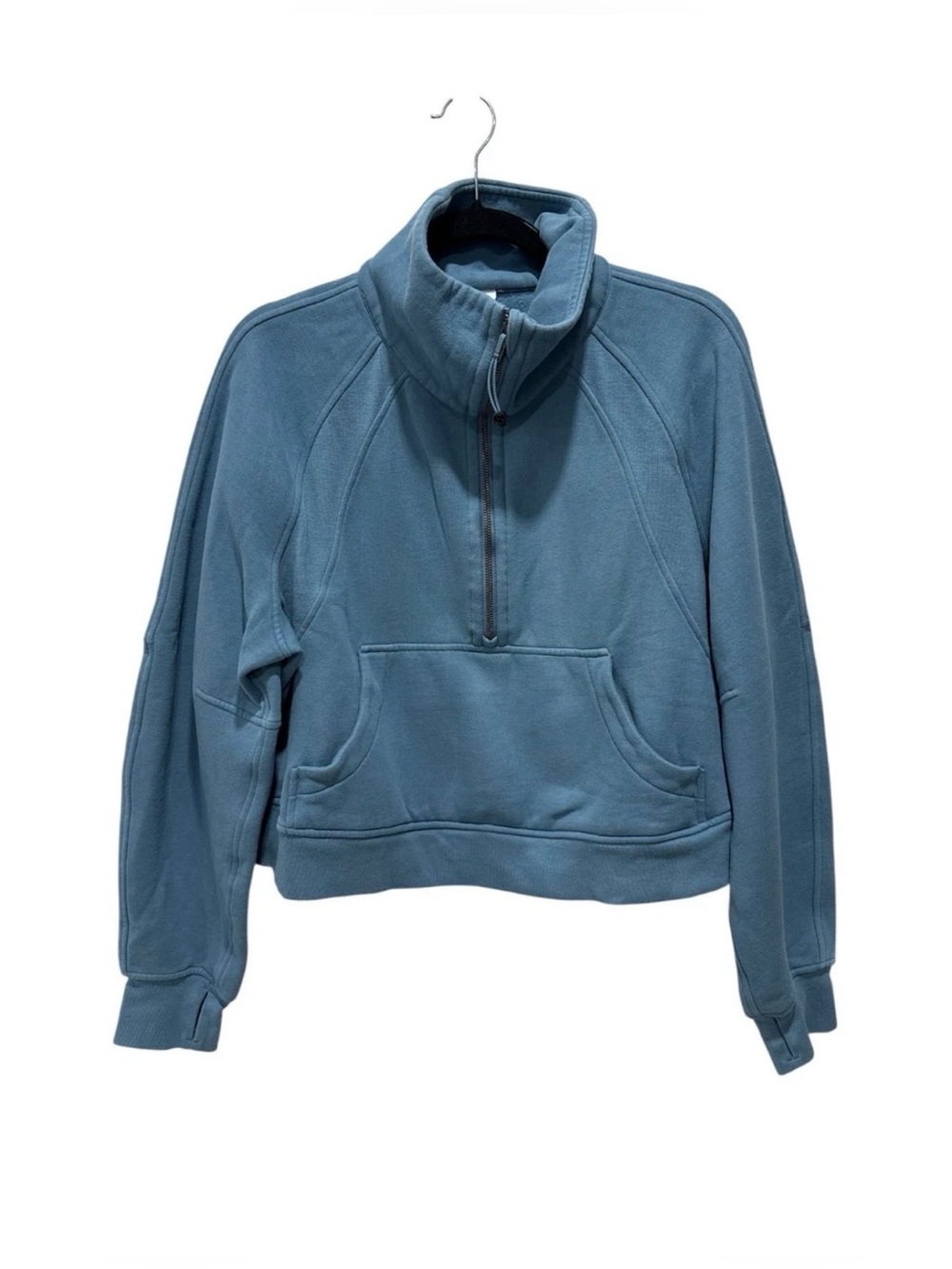 Lululemon M/L Blue Half-Zip Pullover Sweatshirt With Kangaroo Pocket And High Co